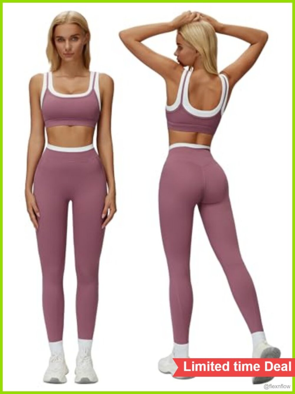 Women's Two Piece Workout Set Layered Sports Bra High Waist Leggings Gym Yoga